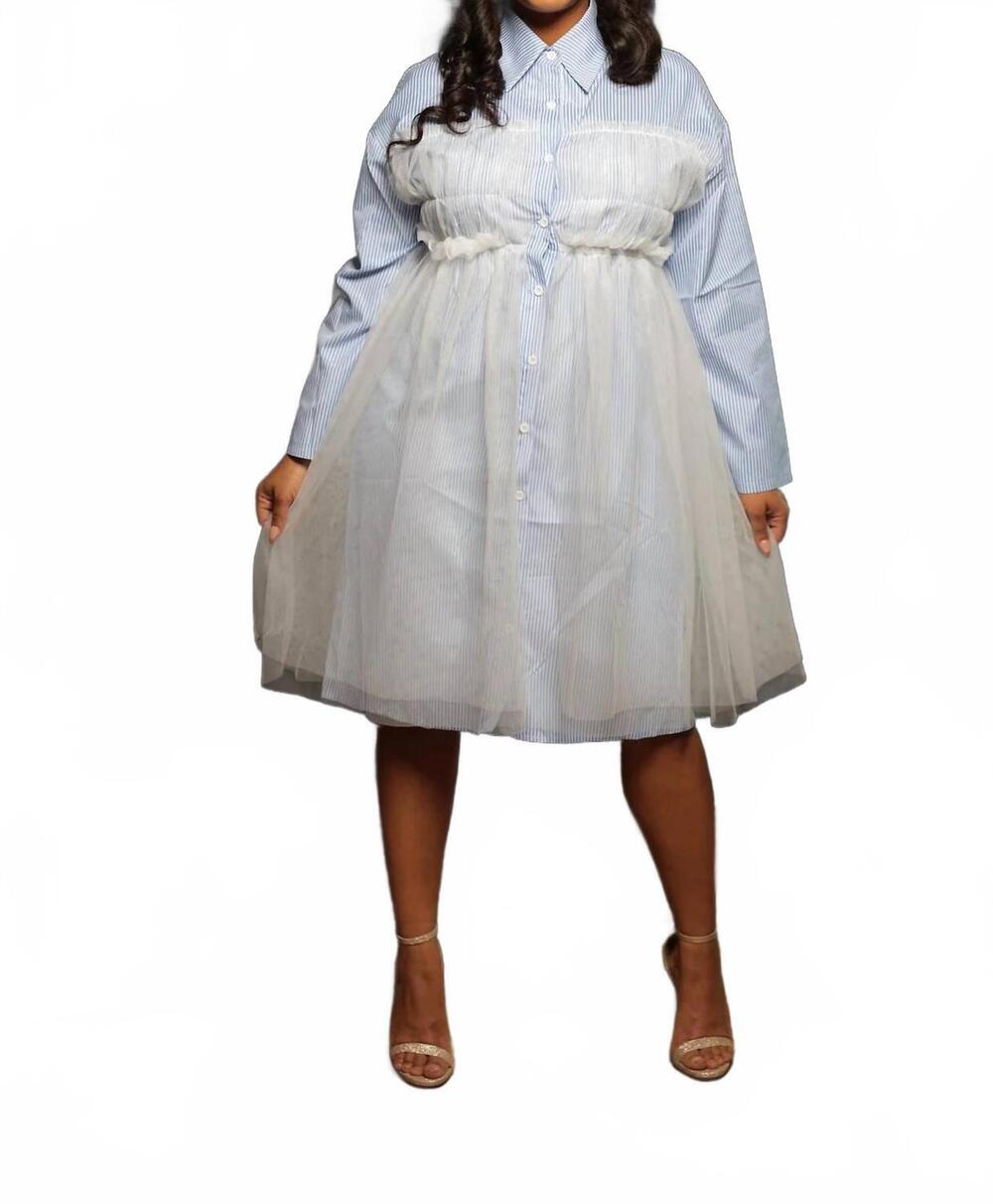NEW PEEKSKILL tulle pinstripe dress in blue